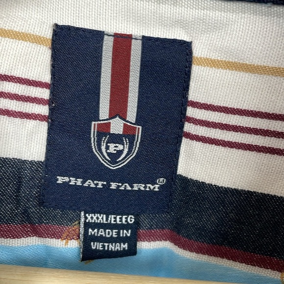 Phat Farm Button Down Shirt Mens 3XL Long Sleeve Multicolor Strip Front Pocket - Picture 10 of 10